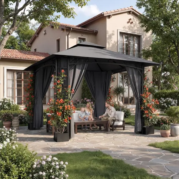 3,3x3,3m Eisen Garten Pavillon mit Pflanzkasten 4…