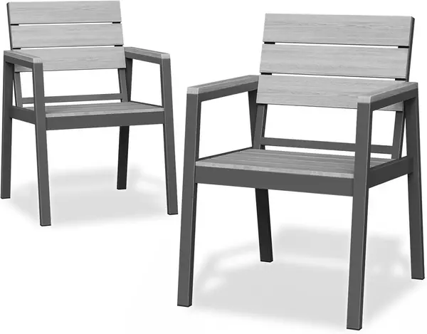 Aluminium Gartenstuhl (2er Set) in Holzoptik für den…
