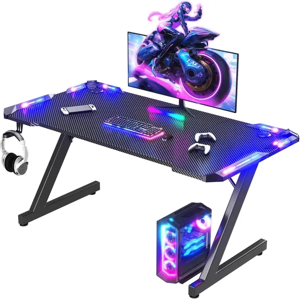 Gaming Tisch mit LED-Beleuchtung, RGB Gaming Tisch…
