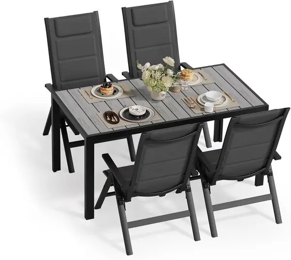 Gartenmöbel Set, 4 stühle Klappbar mit 1 Tisch, 5-Fach…