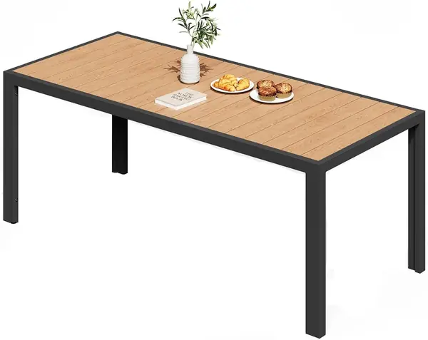 Gartentisch aus Aluminium mit Holzoptik, Wetterfester…