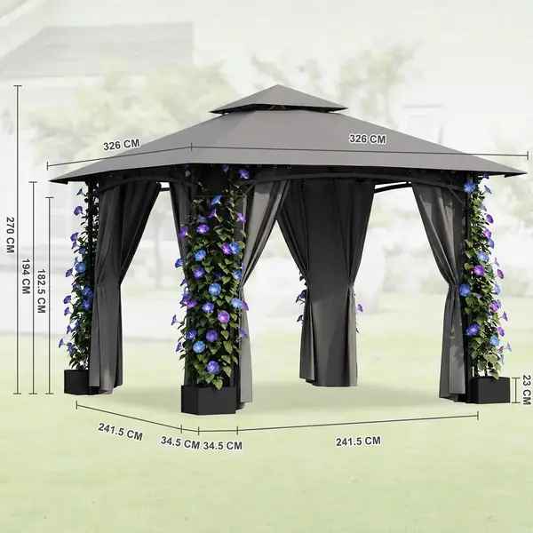 Pavillon 3,3x3,3 wasserdicht Winterfest, Doppeldach…