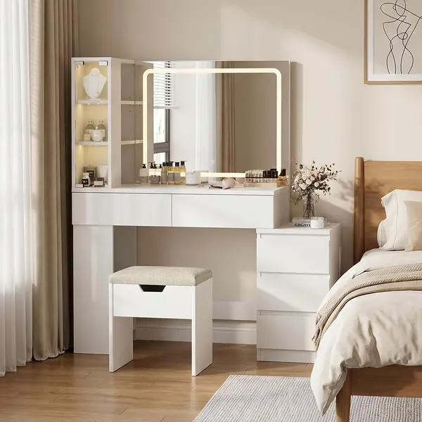 Schminktisch mit Oversize-Spiegel & LED-Licht (3…