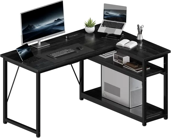 Schreibtisch L-Form mit Ablagen, Computertisch, 120x80cm…