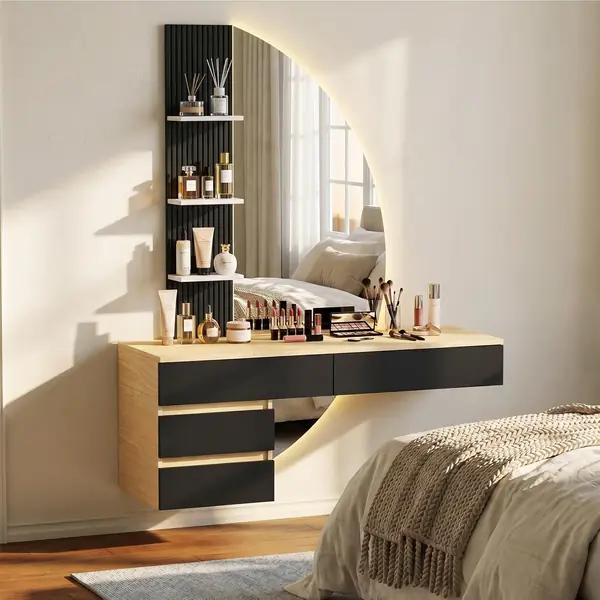 Wand-Schminktisch mit LED-beleuchtetem HD-Spiegel…
